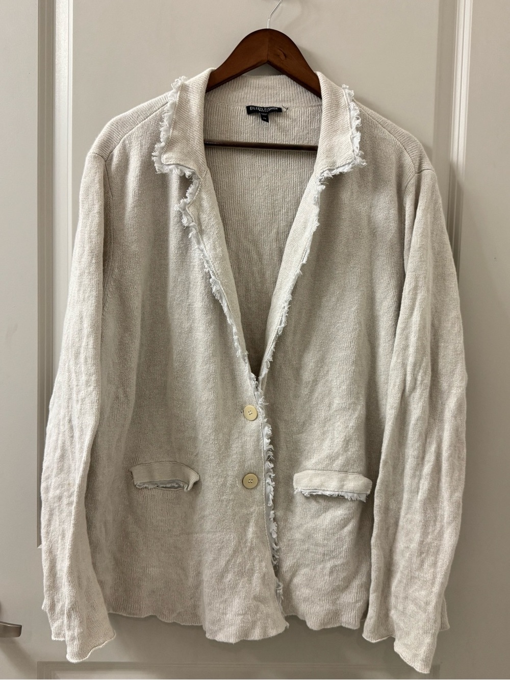 Eileen Fisher Sweater Womens 2XL Beige Metallic Cardigan Blazer Linen Blend boho